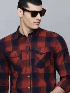 Flying Machine Indigo Tartan Check Cotton Casual Shirt
