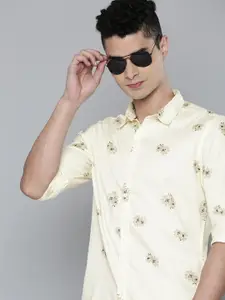 Flying Machine Spread Collar Floral Print Satin Casual Shirt