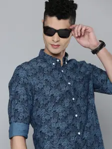 Flying Machine Men Navy Blue Slim Fit Floral Printed Pure Cotton Casual Shirt