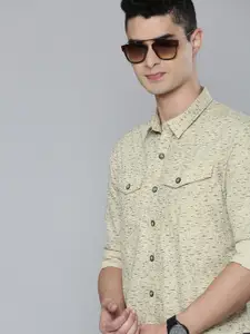Flying Machine Men Beige Slim Fit Printed Pure Cotton Casual Shirt