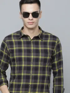 Flying Machine Men Grey Slim Fit Tartan Checks Pure Cotton Casual Shirt