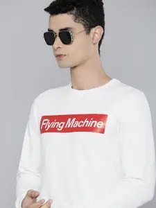 Flying Machine Men White Brand Logo Print Sweatshirt