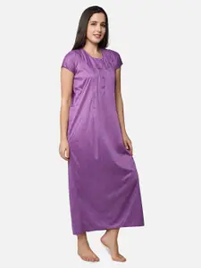 Be You Women Purple Striped Maxi Maternity Nightdress