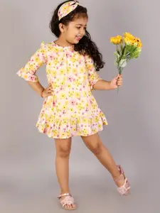 KidsDew Yellow & Pink Floral A-Line Dress