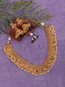 JEWELS GEHNA Stylish Gold Plated Chain Style Spiral Design Choker Necklace with Earrings Jewellery Set