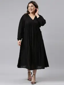 The Pink Moon Black A-Line Midi Dress