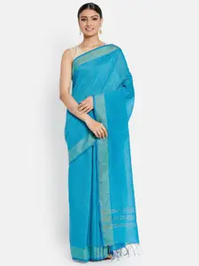 Fabindia Women Blue & Gold-Toned Woven Design Zari Saree