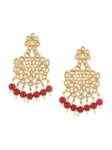 Efulgenz Maroon Gold-Plated Oval Drop Earrings