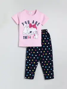 Todd N Teen Girls Pink & Black Printed Night suit