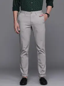 Louis Philippe Sport Men Grey Textured Slim Fit Low-Rise Regular Trousers
