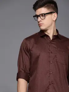 Louis Philippe Sport Men Brown And Red Slim Fit Geometric Printed Pure Cotton Casual Shirt