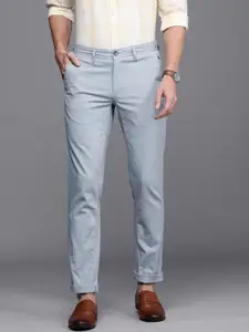 Louis Philippe Sport Men Blue Self Design Textured Slim Fit Low-Rise Trousers