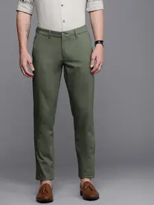 Louis Philippe Sport Men Olive Green Solid Slim Fit Trousers
