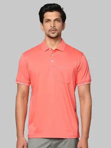 Park Avenue Men Red Polo Collar Monochrome Slim Fit T-shirt
