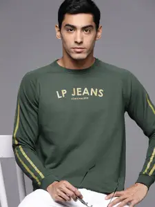 Louis Philippe Jeans Men Green Knitted Printed Sweatshirt