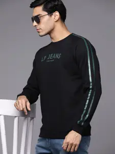 Louis Philippe Jeans Men Black Knitted Printed Sweatshirt