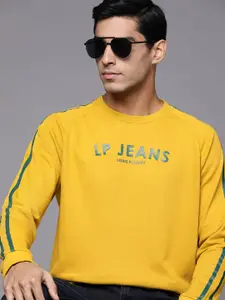 Louis Philippe Jeans Men Yellow Knitted Printed Sweatshirt