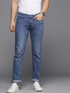 Louis Philippe Jeans Men Navy Blue Matt Slim Fit Low-Rise Light Fade Stretchable Jeans