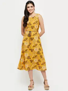 max Mustard Yellow & goldenrod Floral Midi Dress