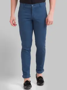 Parx Men Blue Tapered Fit Solid Mid-Rise Trousers