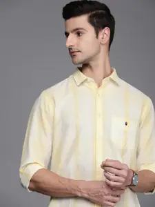 Louis Philippe Sport Men Yellow And White Slim Fit Checked Casual Shirt