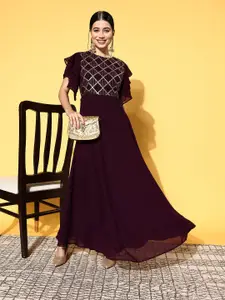 Libas Women Charming Purple Geometric Embellieshed Dress