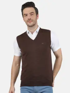 Monte Carlo Men Brown Pure Wool V-Neck Sweater Vest