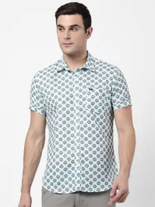 AD By Arvind Men White Slim Fit Printed Casual Shirt