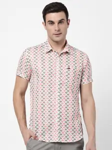 AD By Arvind Men White Printed Slim Fit Casual Shirt