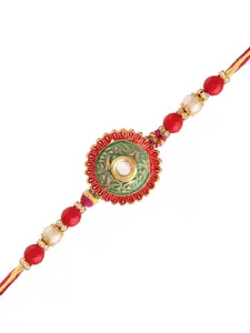 I Jewels Men Gold-Plated Ethnic Designer Pearl Rakhi Bracelet
