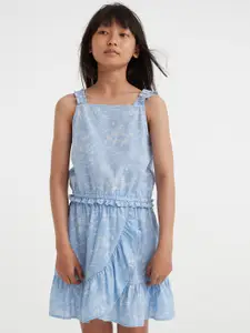 H&M Girls Blue & White Flounce-trimmed wrapover skirt