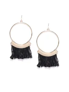 OOMPH Gold-Toned & Black Circular Tasselled Earrings