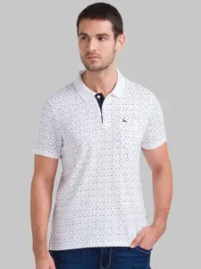 Parx Men White Printed Polo Collar T-shirt