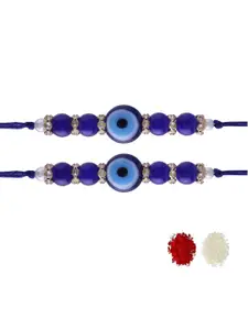 I Jewels Set Of 2 Evil Eye Designer Pearl Beads Studded Bracelet Rakhi
