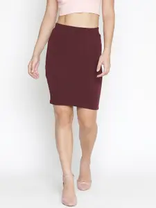 DRAAX Fashions Women Maroon Solid Mini Pencil Formal Skirt