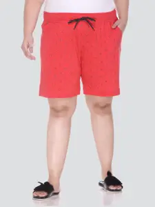 CUPID Women Plus Size Red Printed Cotton Lounge Shorts