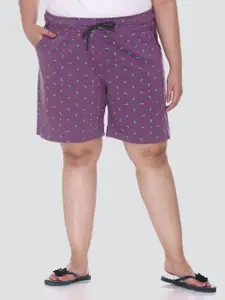 CUPID Women Purple & Blue  Plus Size Printed Lounge Shorts