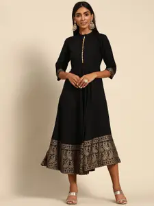 GERUA Black Ethnic Motifs Midi Dress