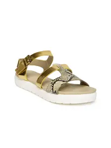 red pout Women Gold-Toned Colourblocked Sandals