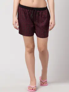 Hive91 Women Maroon Checked  Shorts