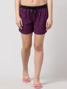Hive91 Women Purple Checked Sports Shorts