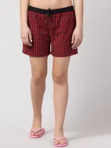 Hive91 Women Red Checked Sports Shorts