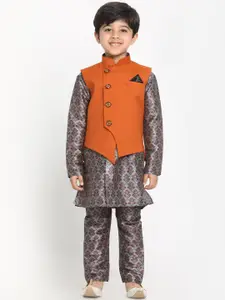 VASTRAMAY Boys Grey Kurta with Pyjamas & Nehru Jacket