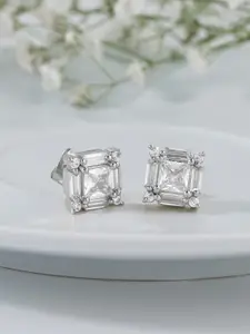 MINUTIAE Silver-Toned Square Studs Earrings