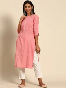 GERUA Women Pink Yoke Design Cotton Kurta