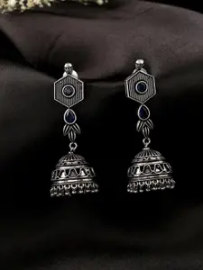 kashwini Silver-Toned & Blue Dome Shaped Drop Earrings
