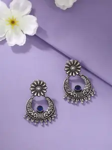 kashwini Silver-Toned & Blue Circular Drop Earrings