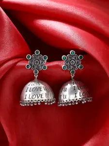 kashwini Silver-Toned Contemporary Silver-Plated Jhumkas Earrings