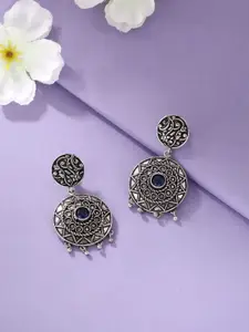 kashwini Silver-Plated & Blue Contemporary Drop Earrings