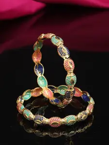 Yellow Chimes Women Set of 2 Gold-Plated Meenakari Bangle